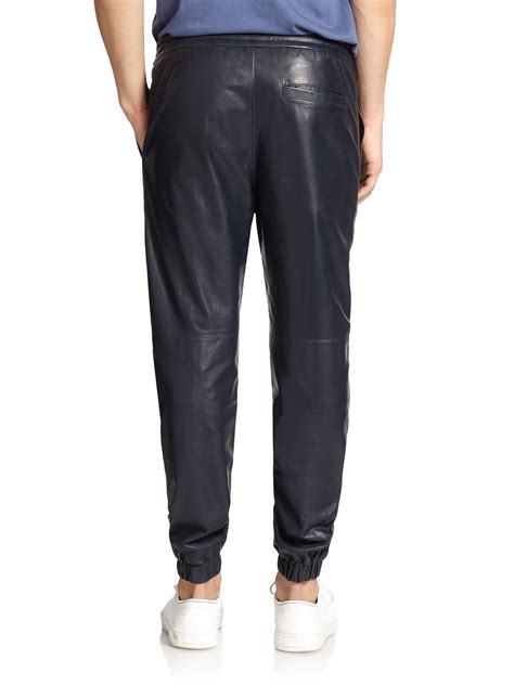 leather joggers men's cheap